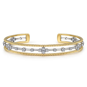 14K Mix of White and Yellow Gold Diamond Bangle