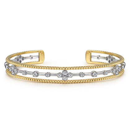 14K Mix of White and Yellow Gold Diamond Bangle