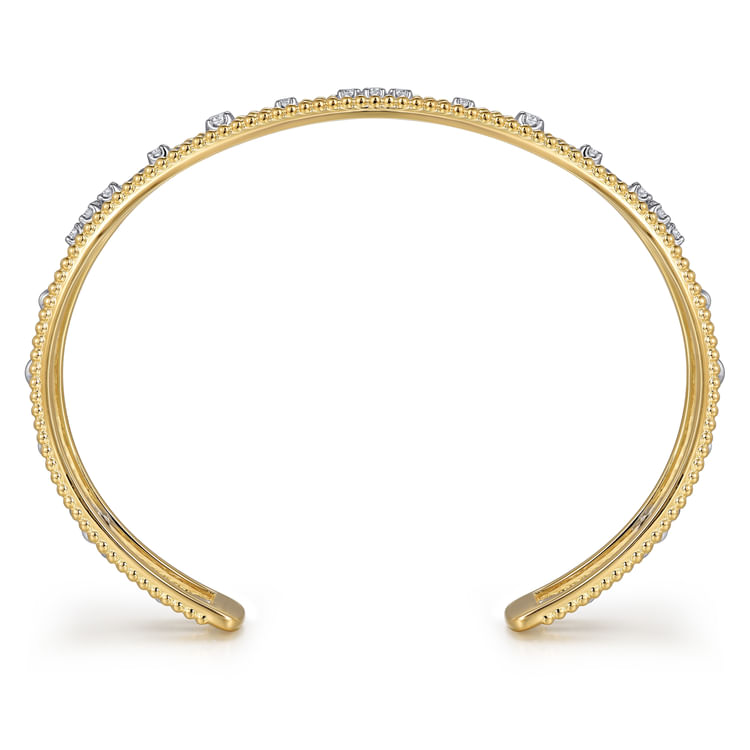 14K Mix of White and Yellow Gold Diamond Bangle
