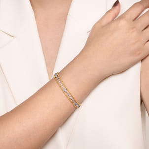 14K Mix of White and Yellow Gold Diamond Bangle