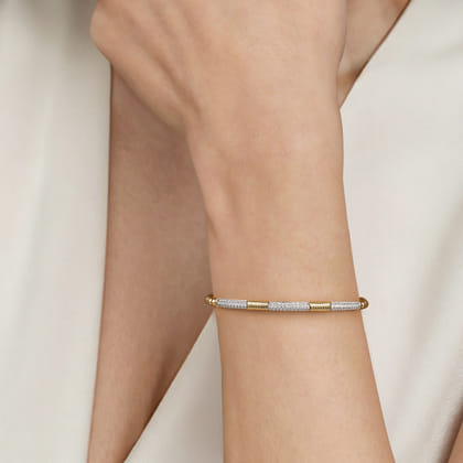 14K Mix of White and Yellow Gold Diamond Bangle