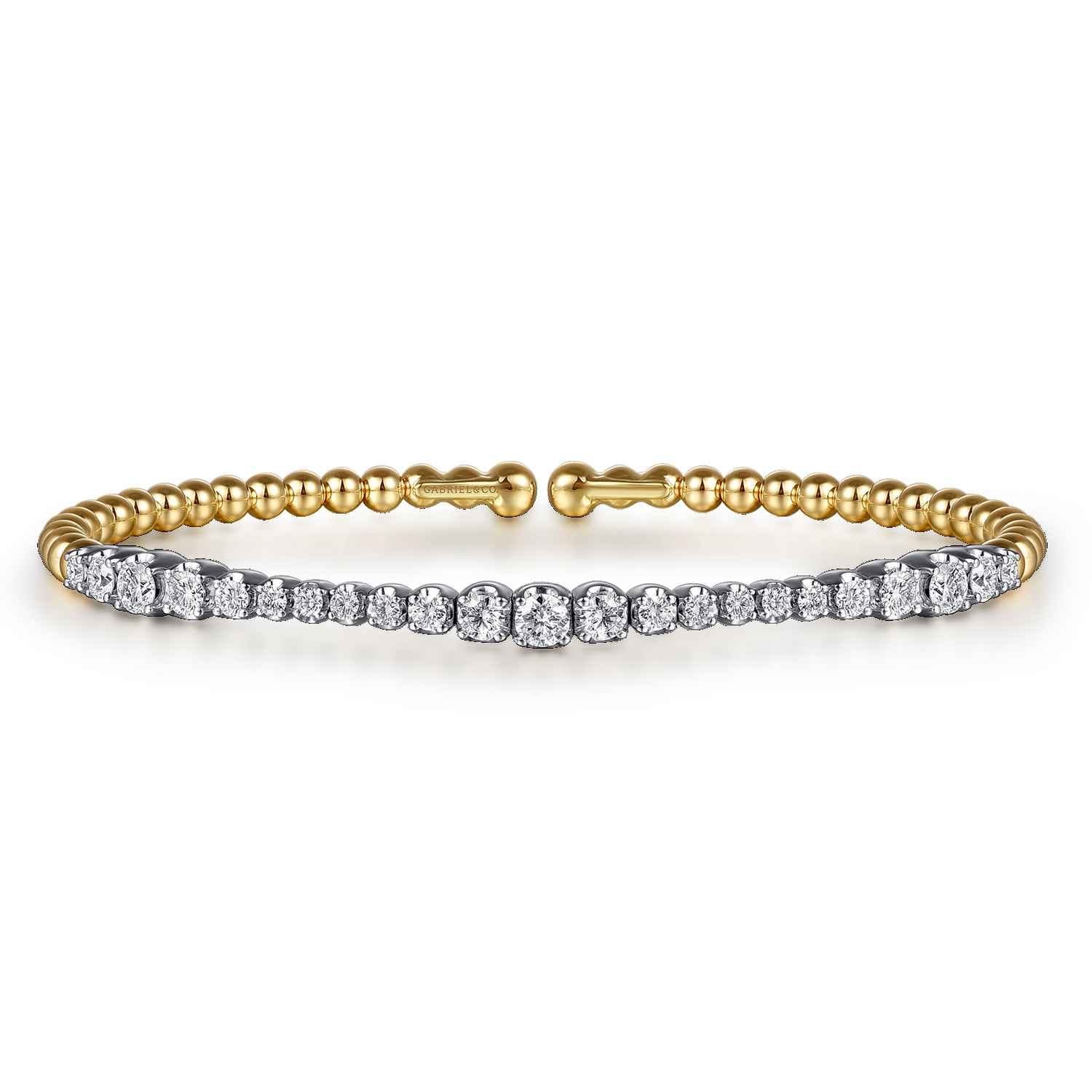 14K Mix of White and Yellow Gold Diamond Bangle - 1.02 ct - Shot 1