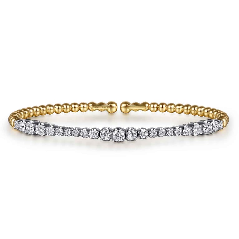 14K Mix of White and Yellow Gold Diamond Bangle - 1.02 ct - Shot 1
