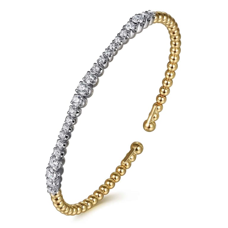 14K Mix of White and Yellow Gold Diamond Bangle - 1.02 ct - Shot 2