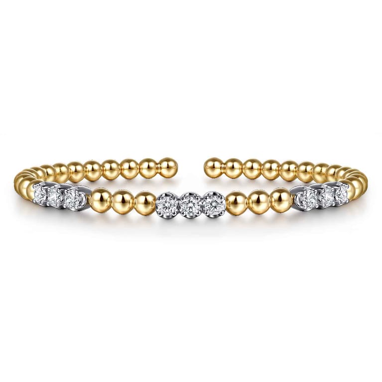14K Mix of White and Yellow Gold Diamond Bangle - 1.02 ct - Shot 1
