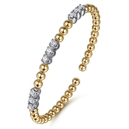 14K Mix of White and Yellow Gold Diamond Bangle