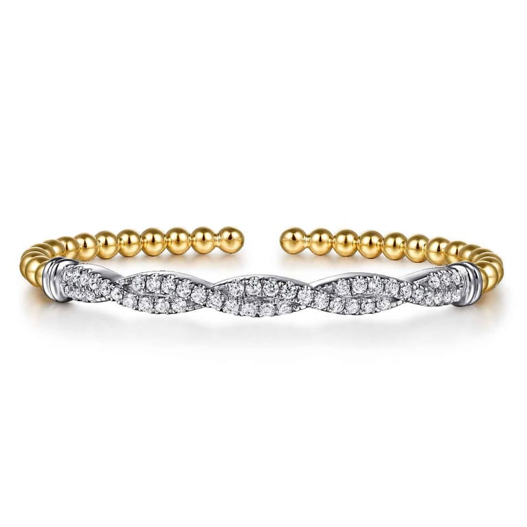 14K Mix of White and Yellow Gold Diamond Bangle - 1.02 ct - Shot 1