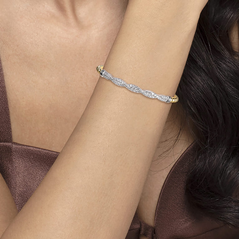 14K Mix of White and Yellow Gold Diamond Bangle - 1.02 ct - Shot 4