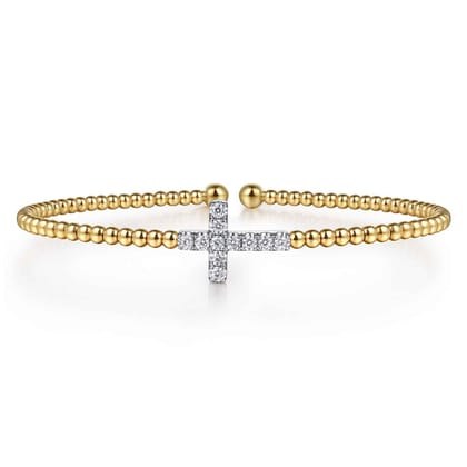 14K Mix of White and Yellow Gold Diamond Bangle