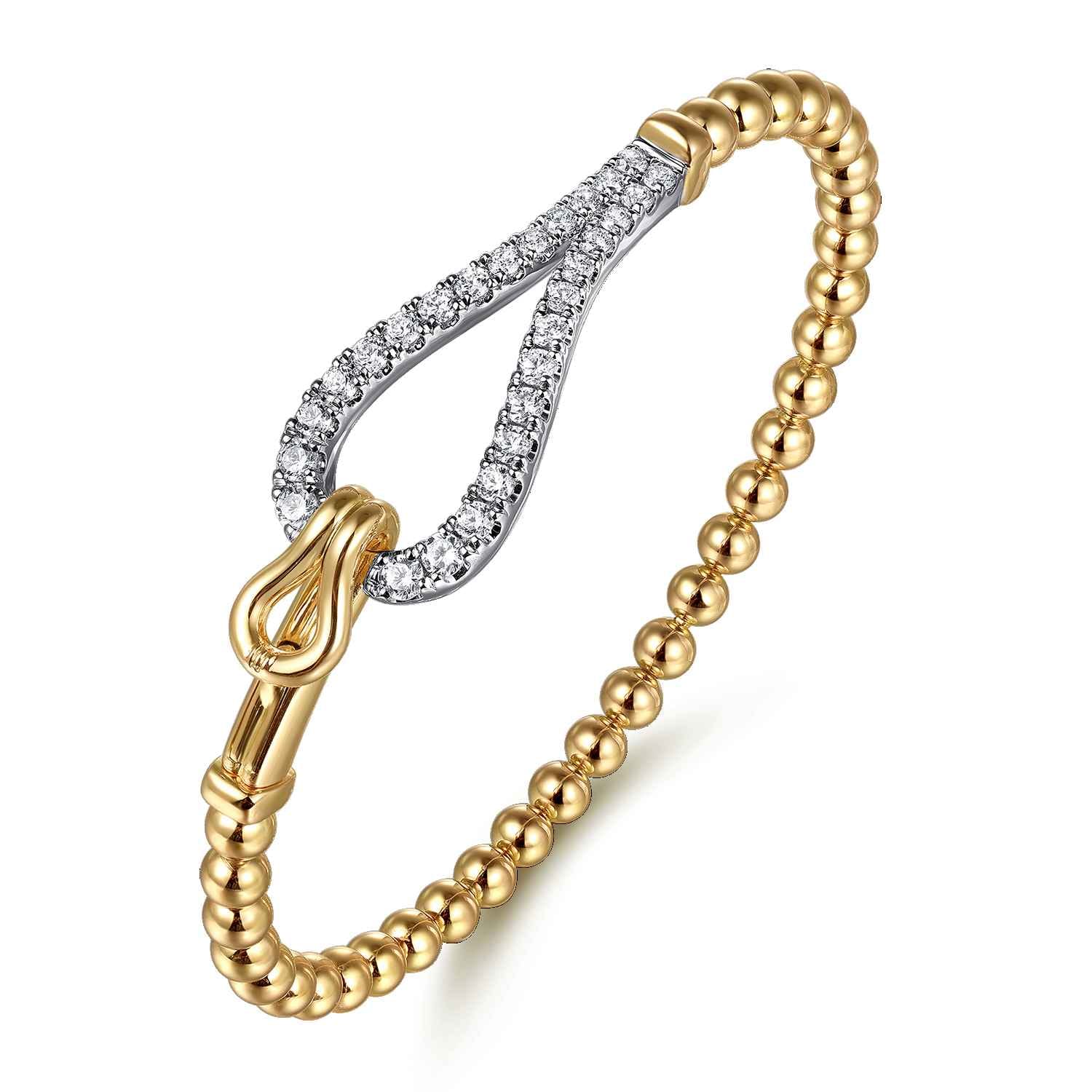 14K Mix of White and Yellow Gold Diamond Stirrup Bujukan Bangle - 1 ct - Shot 2