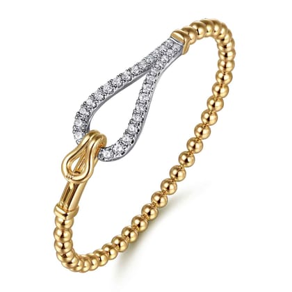 14K Mix of White and Yellow Gold Diamond Stirrup Bujukan Bangle