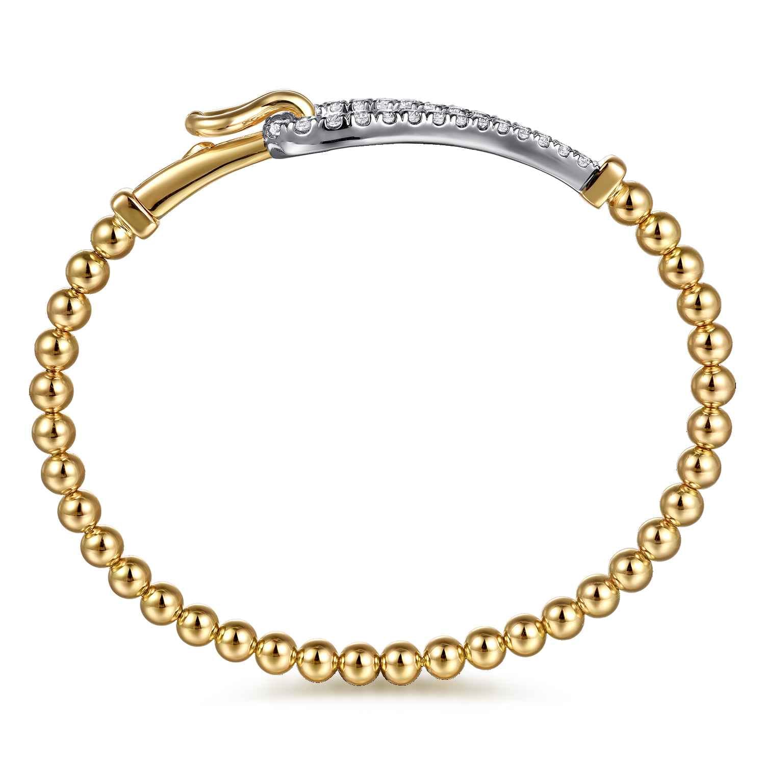 14K Mix of White and Yellow Gold Diamond Stirrup Bujukan Bangle - 1 ct - Shot 3