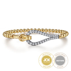 14K Mix of White and Yellow Gold Diamond Stirrup Bujukan Bangle