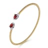 14K Mix of White and Yellow Gold Diamond and Garnet Bangle - 0.09 ct