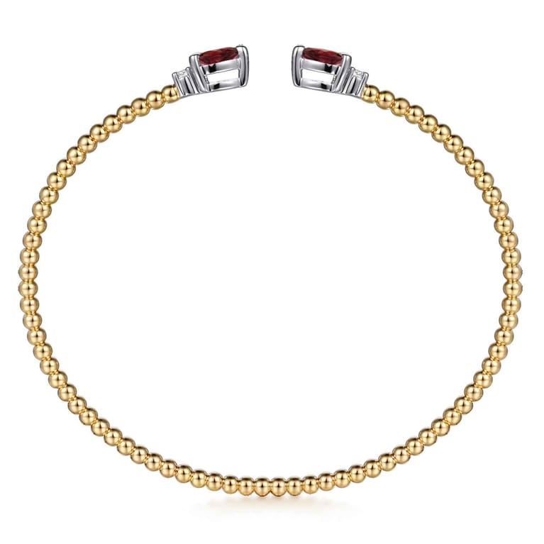 14K Mix of White and Yellow Gold Diamond and Garnet Bangle - 0.09 ct - Shot 3