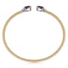 14K Mix of White and Yellow Gold Diamond and Garnet Bangle - 0.09 ct