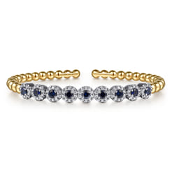 14K Mix of White and Yellow Gold Diamond and Sapphire Bangle