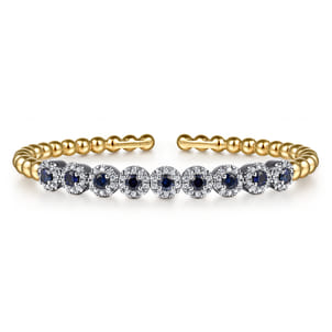 14K Mix of White and Yellow Gold Diamond and Sapphire Bangle