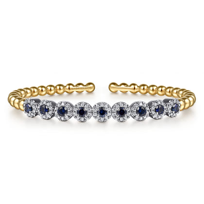 14K Mix of White and Yellow Gold Diamond and Sapphire Bangle