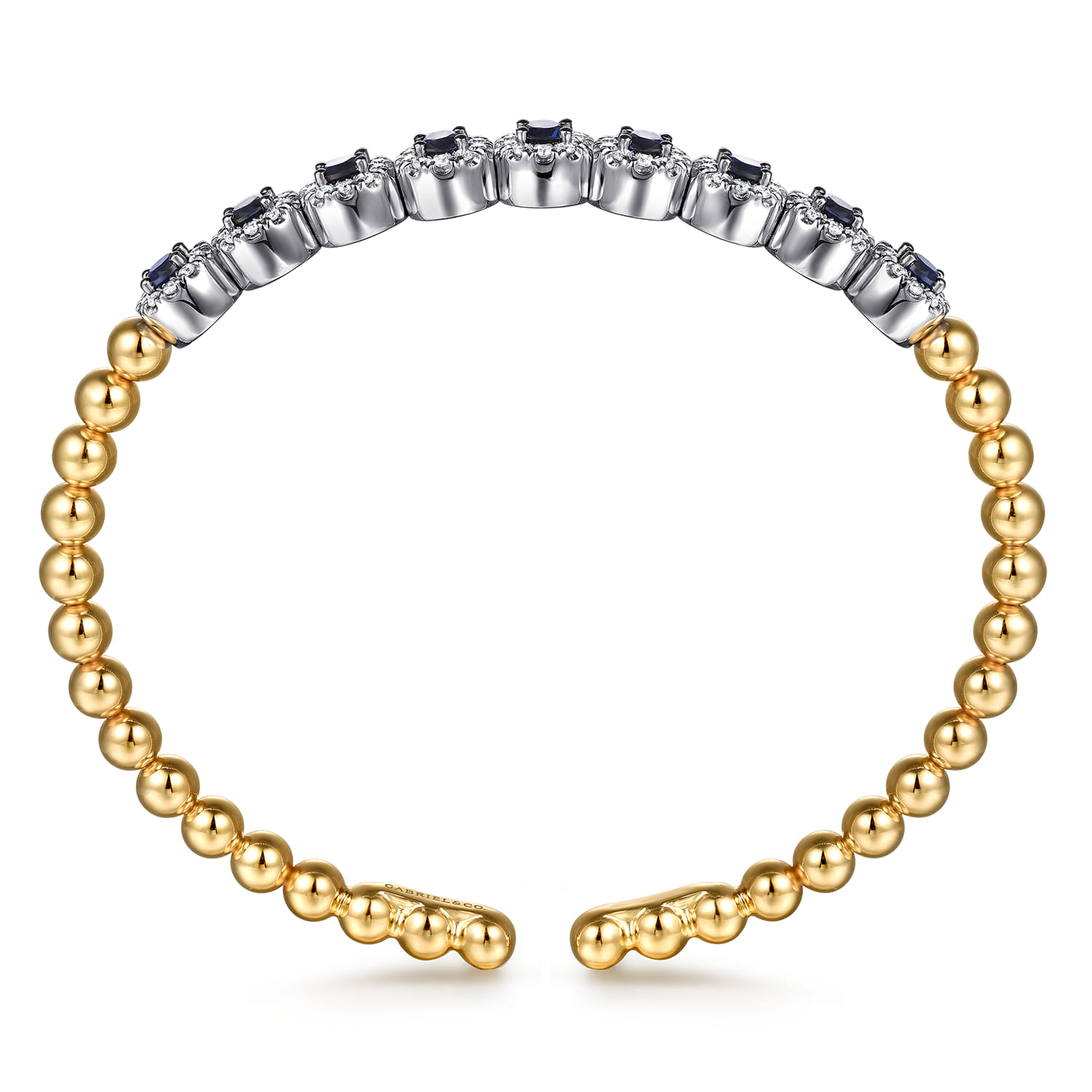 14K Mix of White and Yellow Gold Diamond and Sapphire Bangle