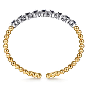 14K Mix of White and Yellow Gold Diamond and Sapphire Bangle