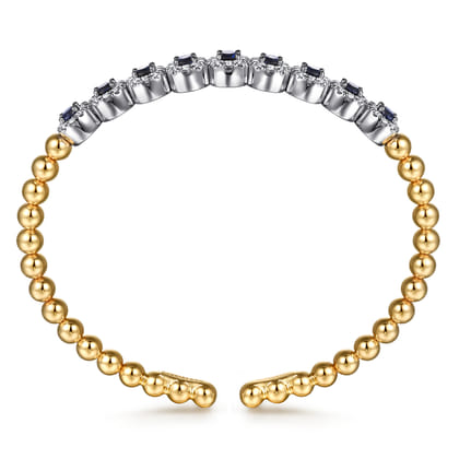 14K Mix of White and Yellow Gold Diamond and Sapphire Bangle