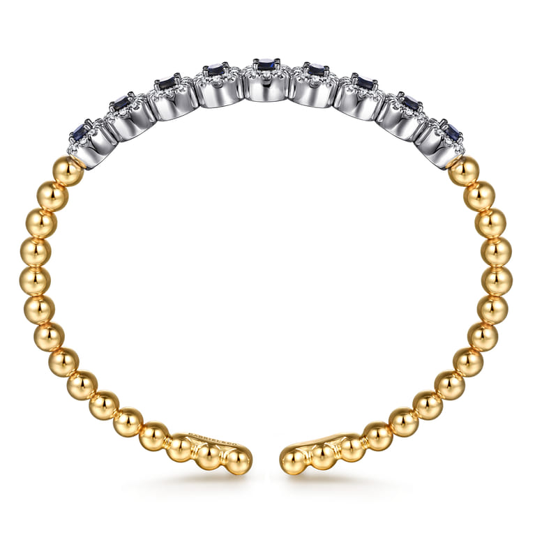 14K Mix of White and Yellow Gold Diamond and Sapphire Bangle - 0.54 ct - Shot 3