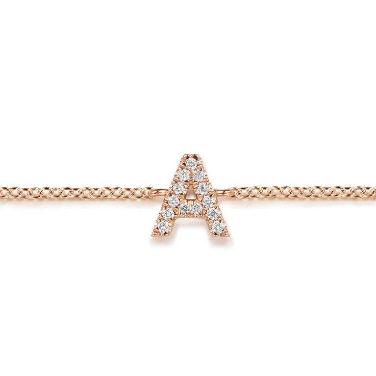 14K Pink Gold Diamond A Initial Chain Bracelet - 0.06 ct - Shot 2