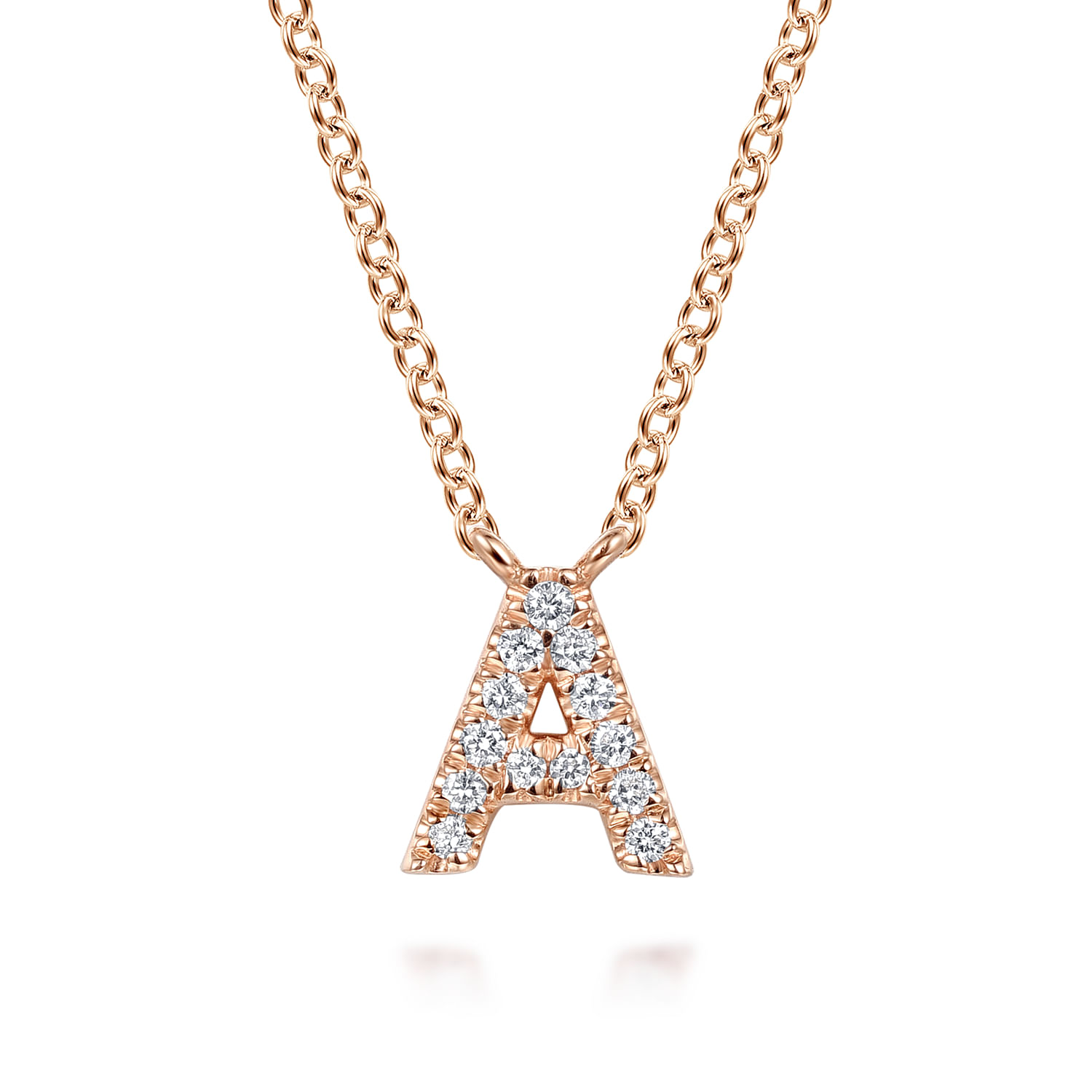 14K Pink Gold Diamond A Initial Pendant Necklace