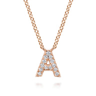 14K Pink Gold Diamond A Initial Pendant Necklace