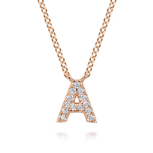 14K Pink Gold Diamond A Initial Pendant Necklace