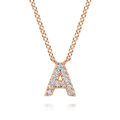 14K Pink Gold Diamond A Initial Pendant Necklace