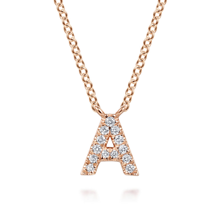 14K Pink Gold Diamond A Initial Pendant Necklace - 0.13 ct - Shot 1