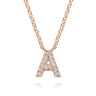14K Pink Gold Diamond A Initial Pendant Necklace - 0.13 ct