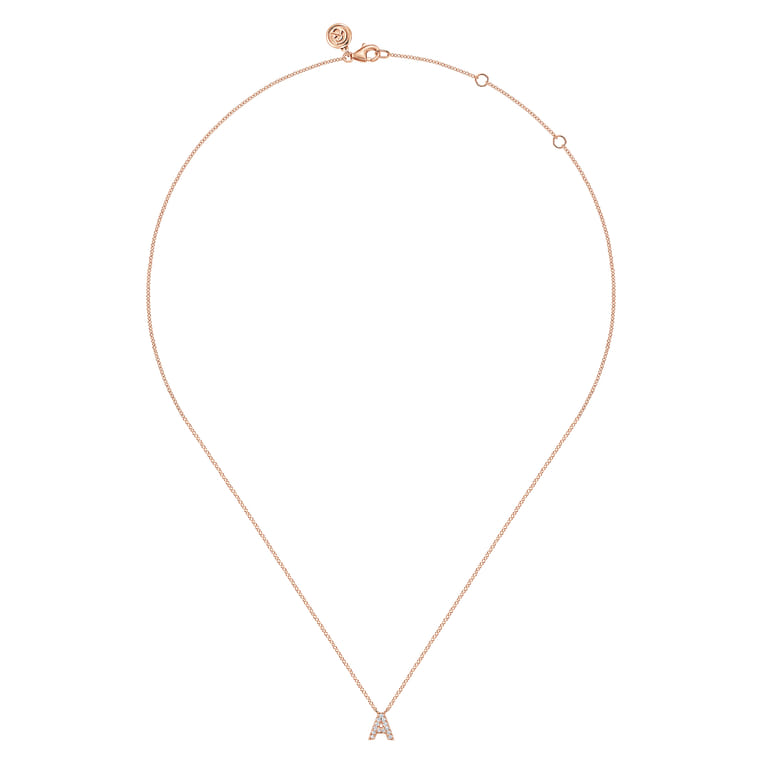 14K Pink Gold Diamond A Initial Pendant Necklace - 0.13 ct - Shot 2