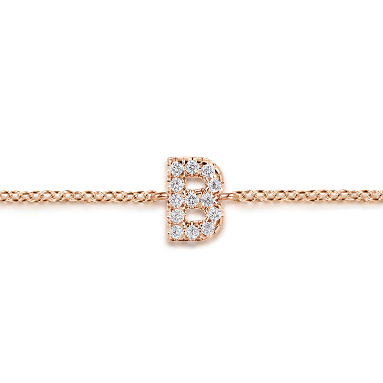 14K Pink Gold Diamond B Initial Chain Bracelet - 0.08 ct - Shot 2