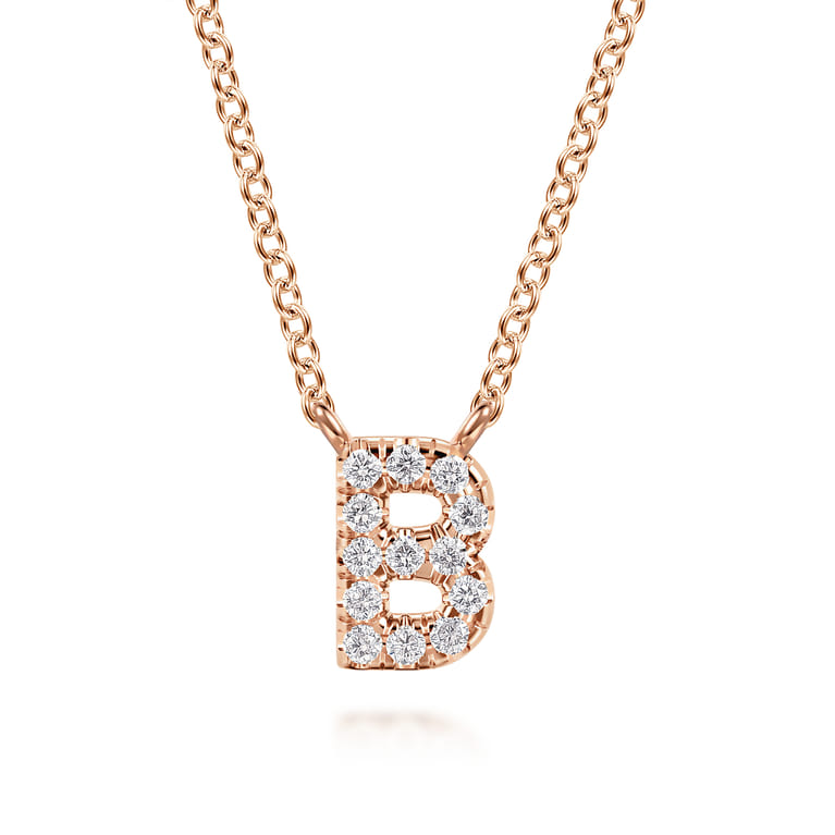 14K Pink Gold Diamond B Initial Pendant Necklace - 0.08 ct - Shot 1