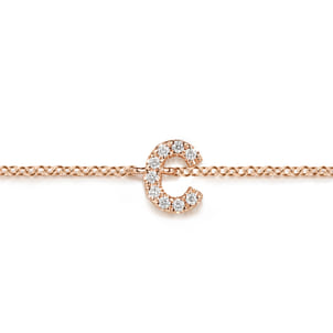 14K Pink Gold Diamond C Initial Chain Bracelet
