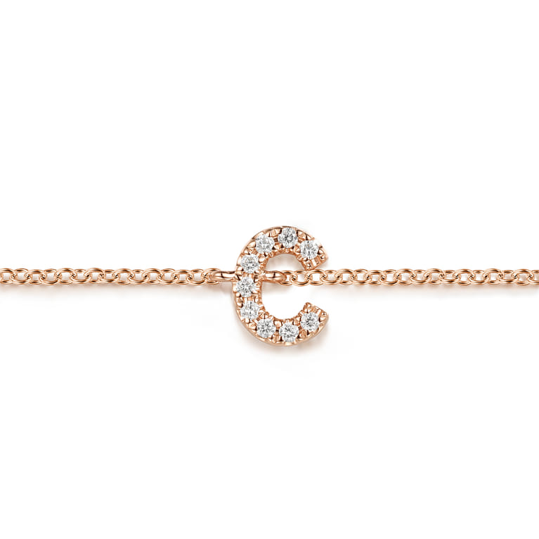 14K Pink Gold Diamond C Initial Chain Bracelet - 0.05 ct - Shot 2