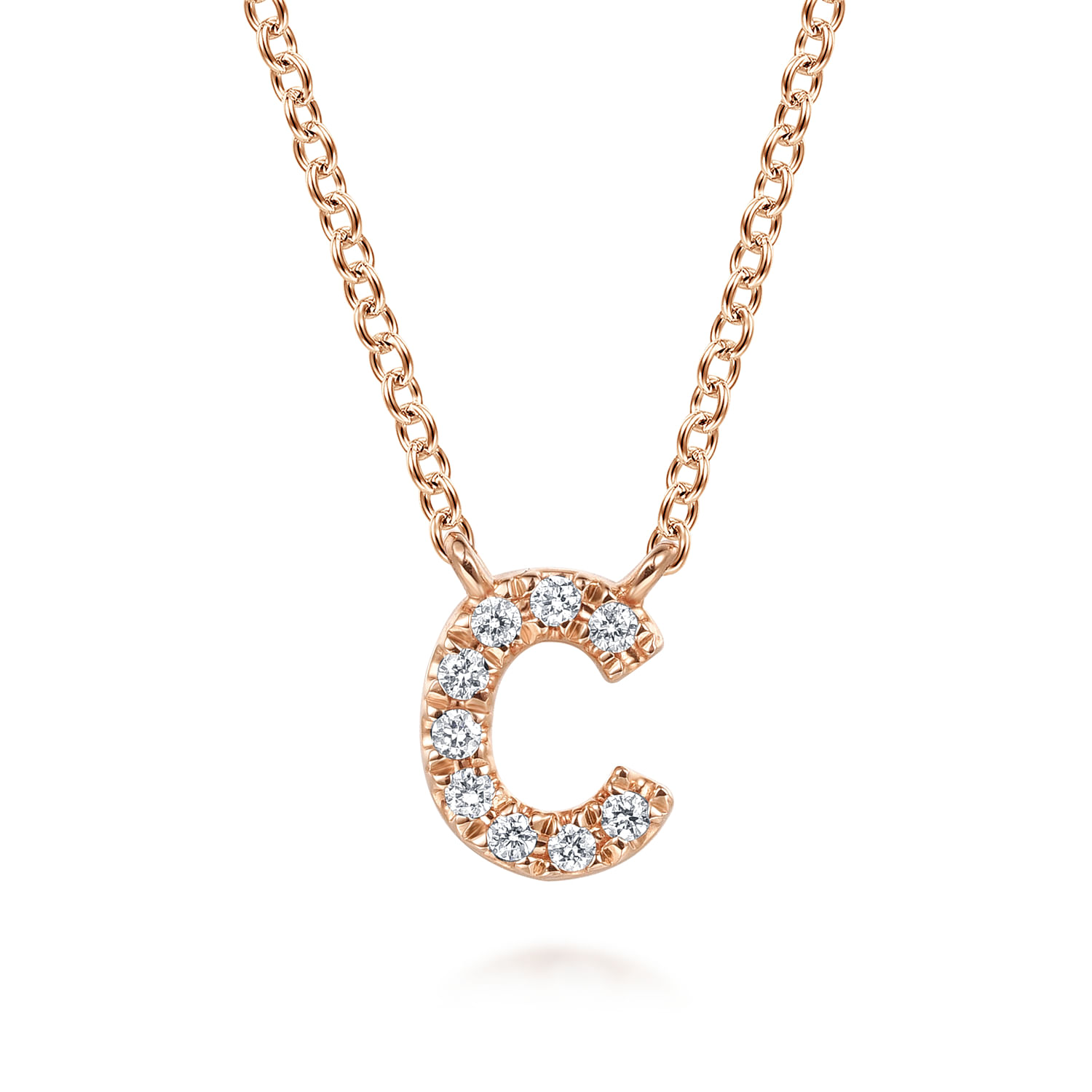 14K Pink Gold Diamond C Initial Pendant Necklace