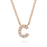 14K Pink Gold Diamond C Initial Pendant Necklace - 0.05 ct