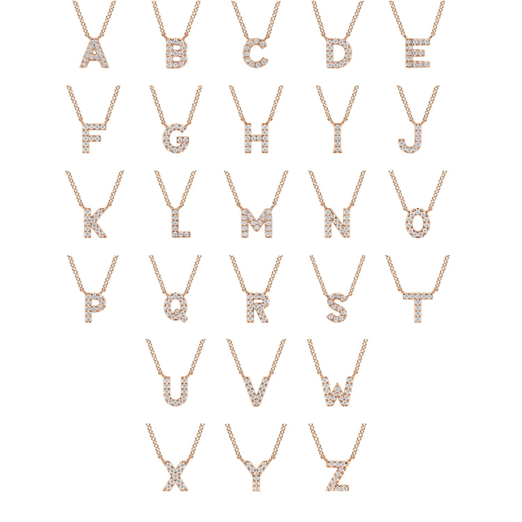 14K Pink Gold Diamond C Initial Pendant Necklace
