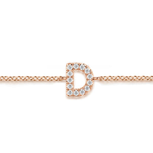 14K Pink Gold Diamond D Initial Chain Bracelet