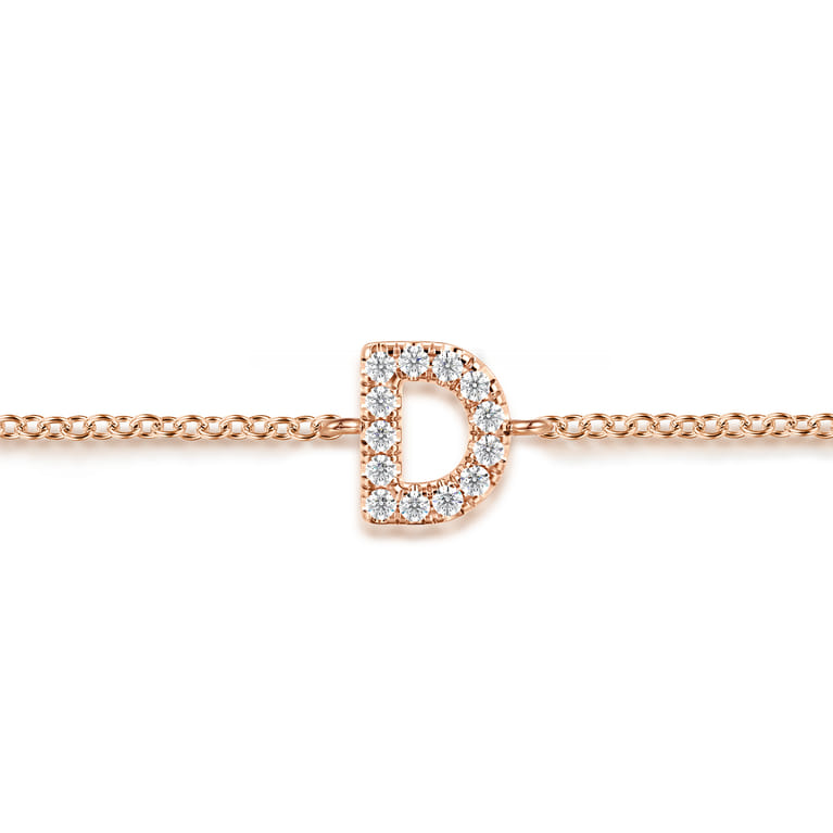 14K Pink Gold Diamond D Initial Chain Bracelet - 0.08 ct - Shot 2