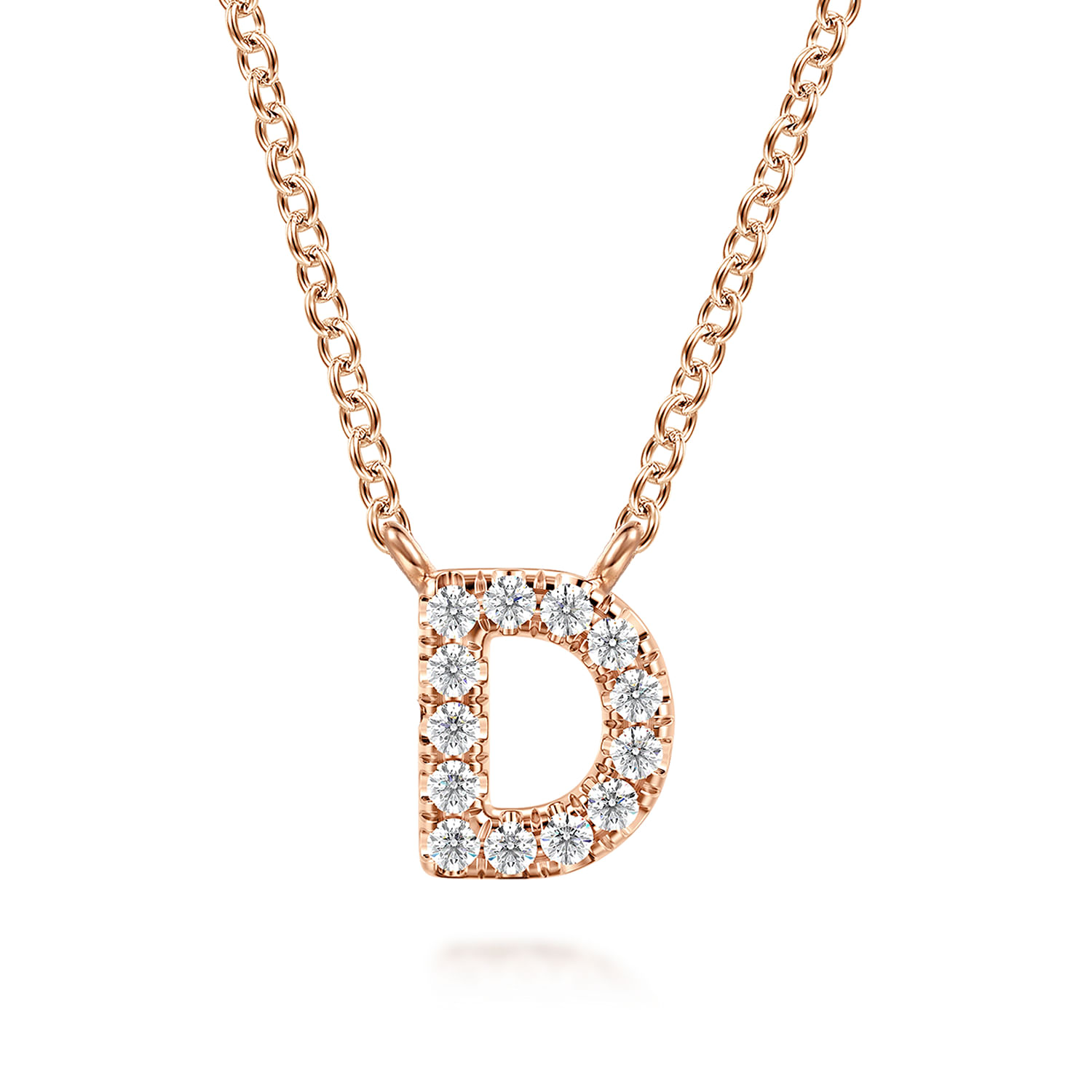14K Pink Gold Diamond D Initial Pendant Necklace
