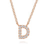 14K Pink Gold Diamond D Initial Pendant Necklace - 0.08 ct