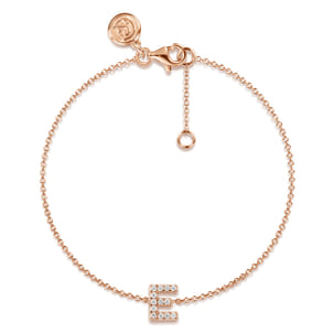 14K Pink Gold Diamond E Initial Chain Bracelet