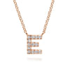 14K Pink Gold Diamond E Initial Pendant Necklace - 0.08 ct