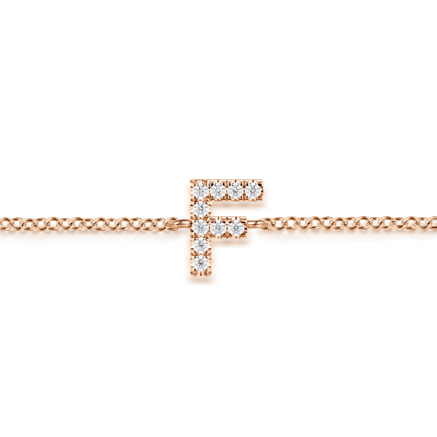 14K Pink Gold Diamond F Initial Chain Bracelet - 0.06 ct - Shot 2