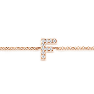 14K Pink Gold Diamond F Initial Chain Bracelet